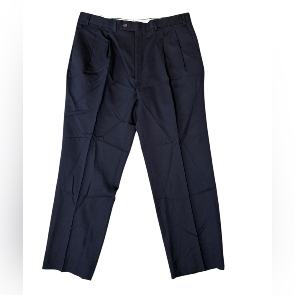 Ralph Lauren 100% Wool Dress Pants Navy Pleated 36R - Picture 2 of 4